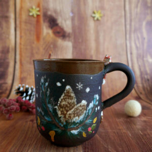 Tasse en Porcelaine noire "Renard aux sapins" - Pièce Unique