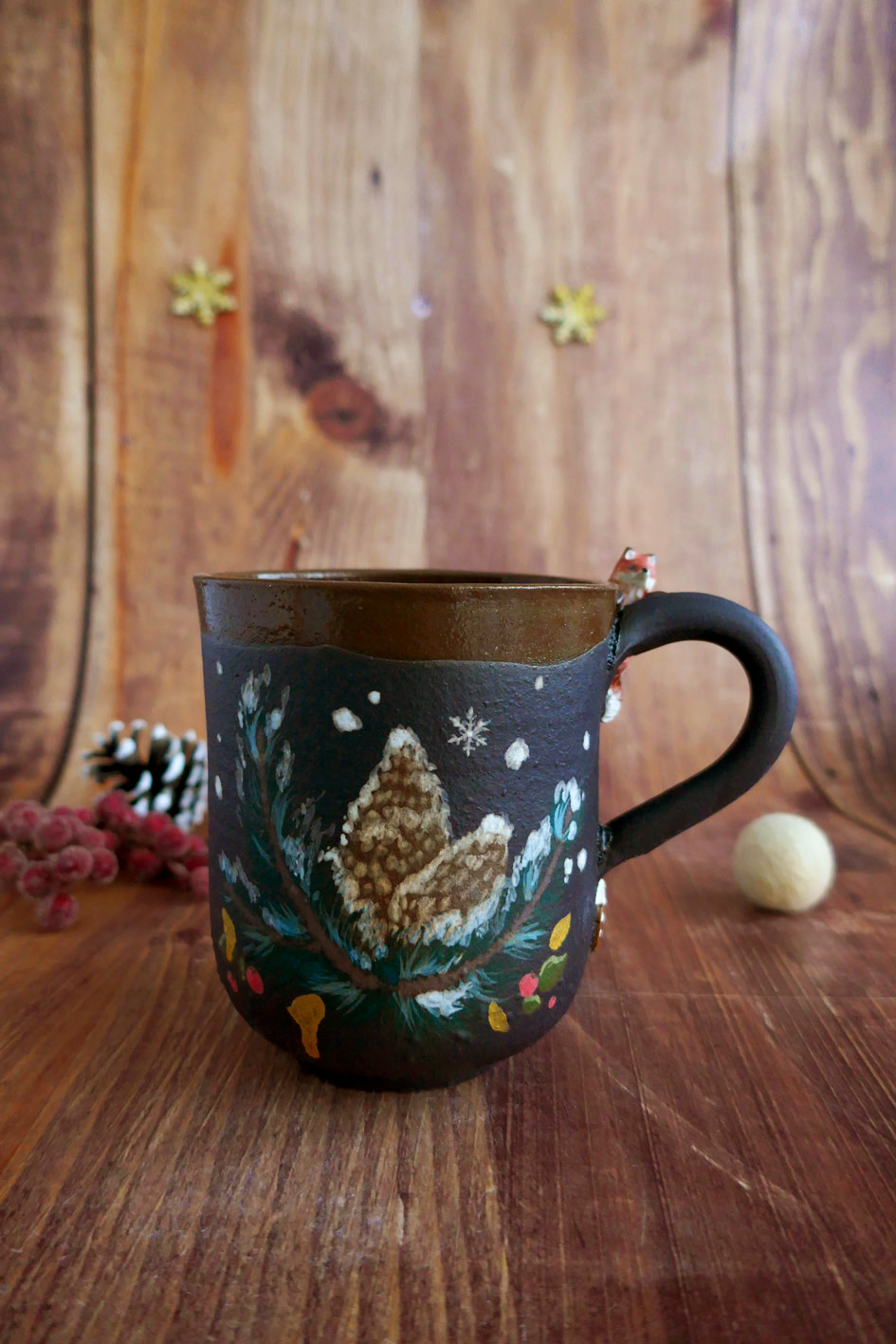 Tasse en Porcelaine noire "Renard aux sapins" - Pièce Unique