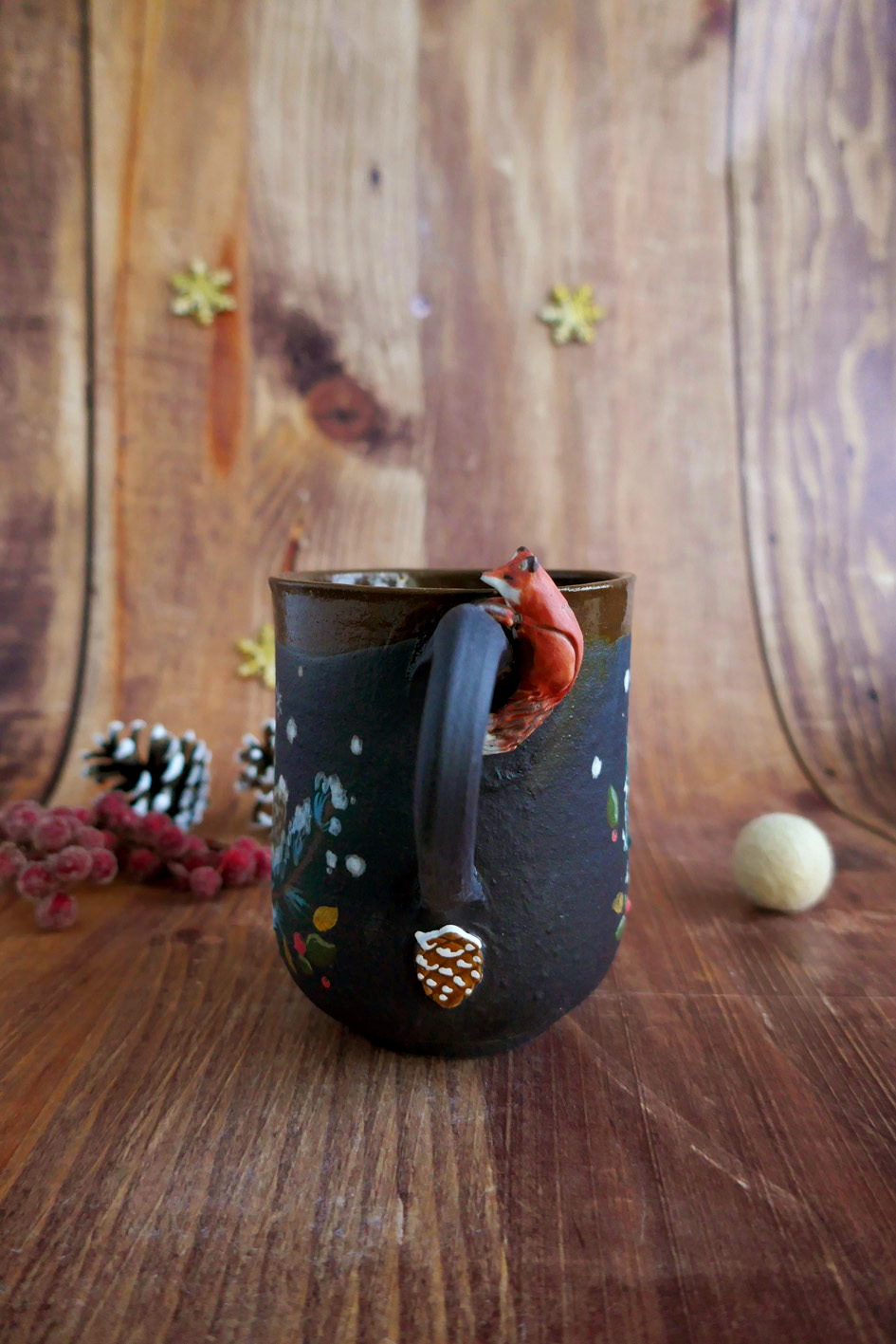 Tasse en Porcelaine noire "Renard aux sapins" - Pièce Unique – Image 2