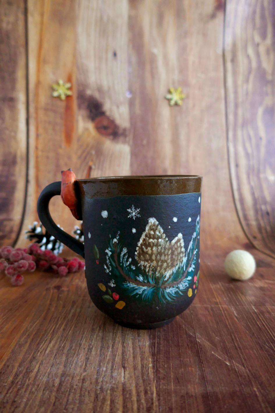 Tasse en Porcelaine noire "Renard aux sapins" - Pièce Unique – Image 3