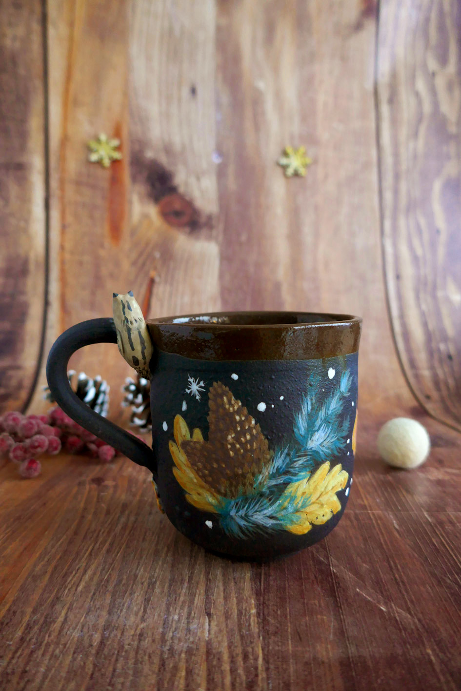 Tasse en Porcelaine noire "Lynx aux sapins" - Pièce Unique – Image 3