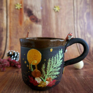 Tass en Porcelaine noire "Renard aux fougères" - Pièce Unique