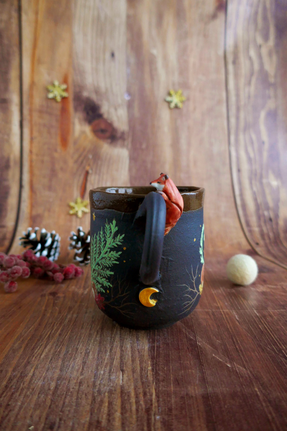 Tass en Porcelaine noire "Renard aux fougères" - Pièce Unique – Image 2