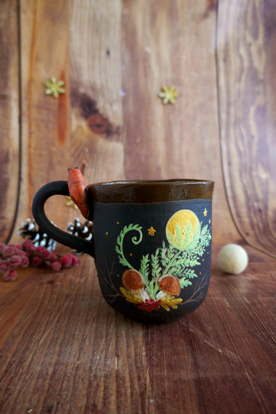 Tass en Porcelaine noire "Renard aux fougères" - Pièce Unique – Image 3