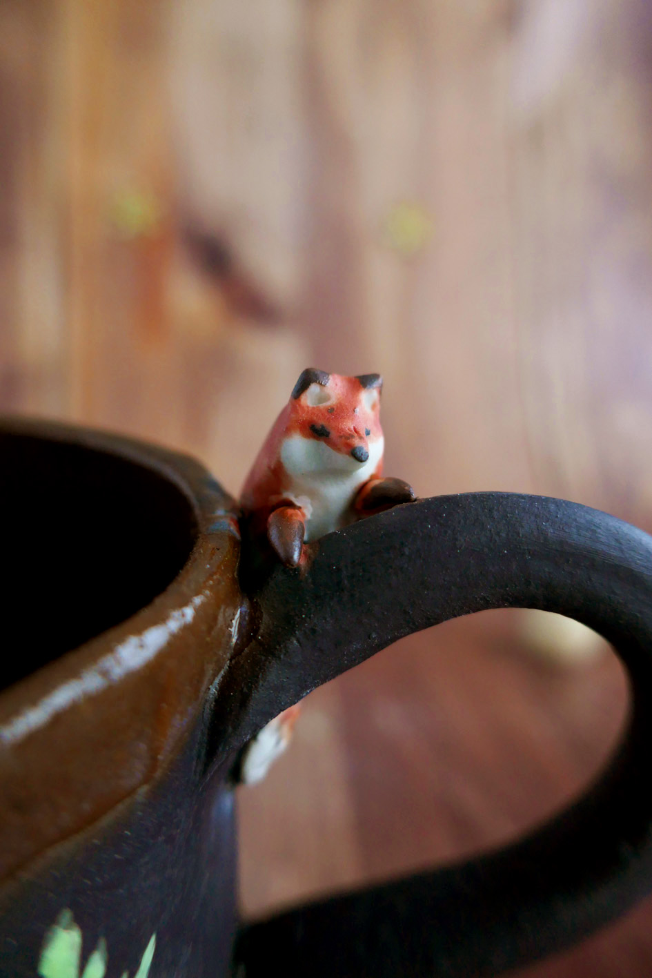 Tass en Porcelaine noire "Renard aux fougères" - Pièce Unique – Image 4