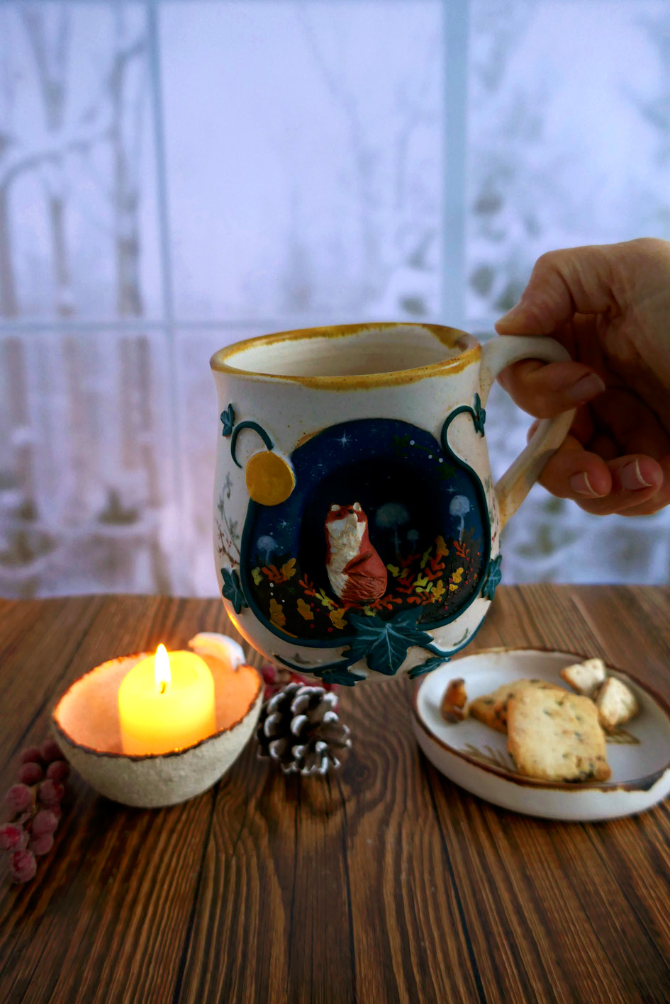 Grande Tasse en grès "Pleine Lune au lierre" - Pièce Unique – Image 4