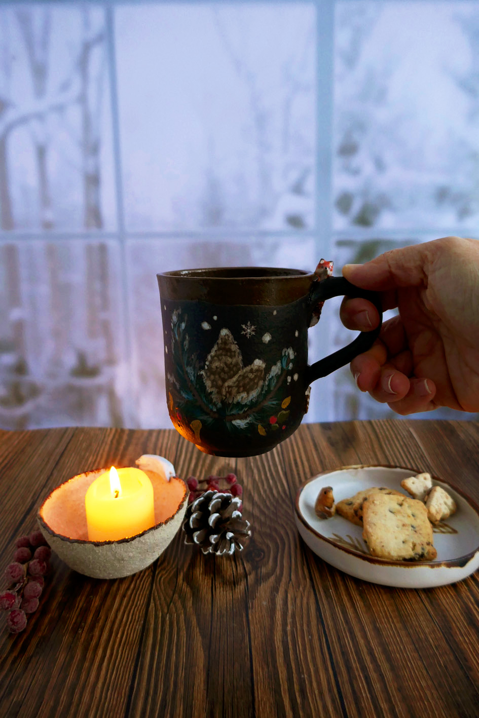 Tasse en Porcelaine noire "Renard aux sapins" - Pièce Unique – Image 5