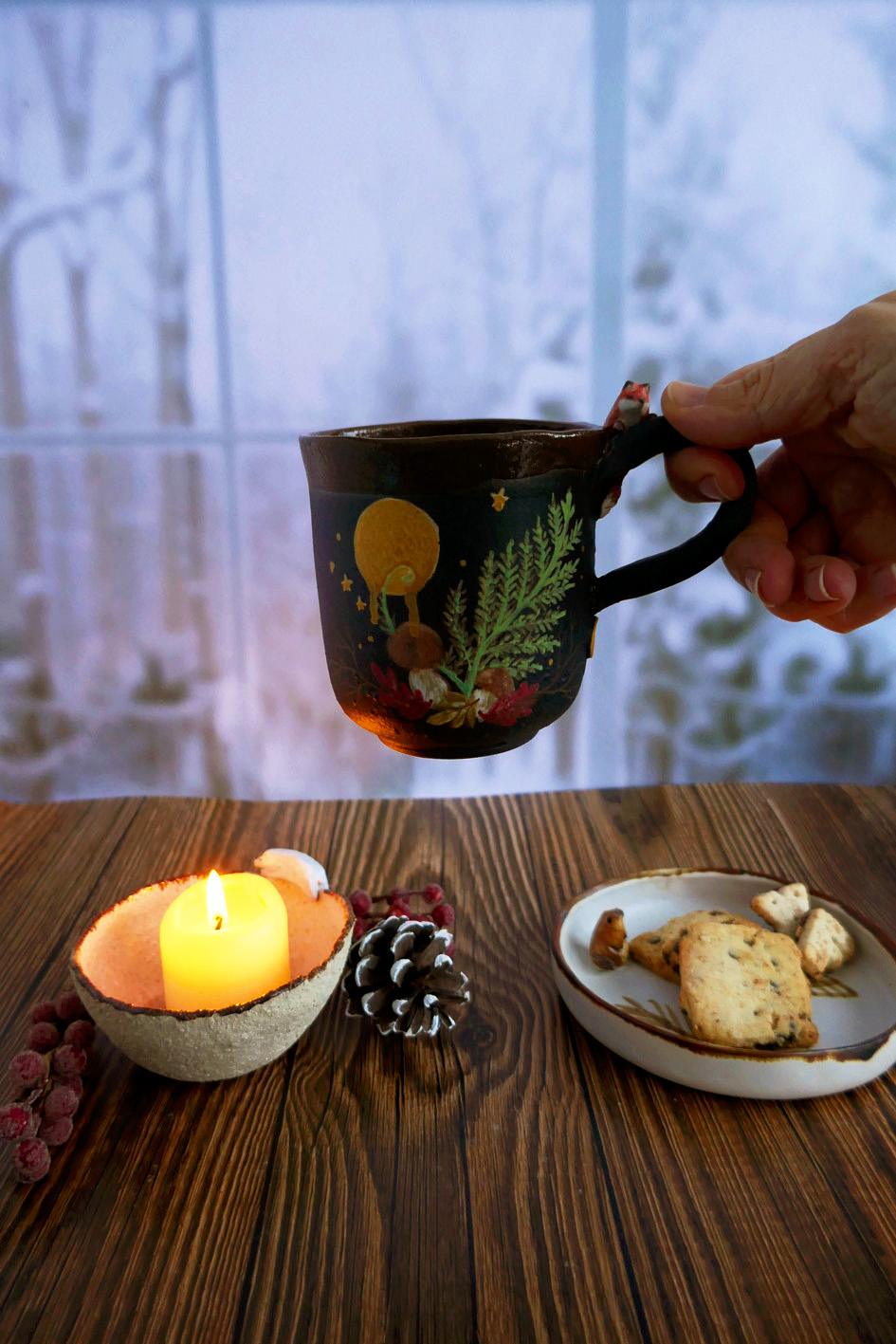 Tass en Porcelaine noire "Renard aux fougères" - Pièce Unique – Image 5