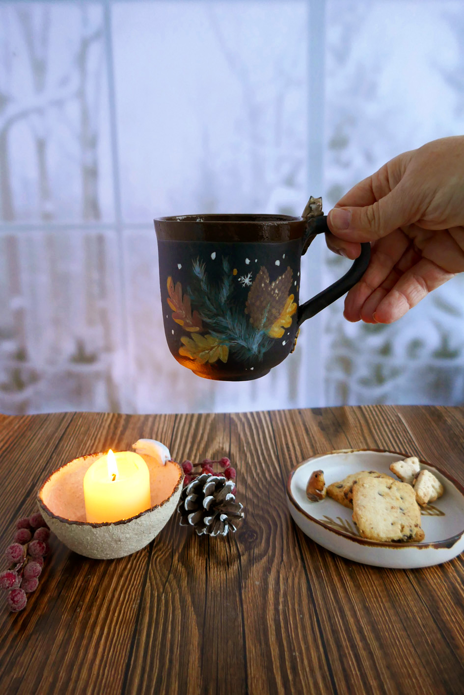 Tasse en Porcelaine noire "Lynx aux sapins" - Pièce Unique – Image 5