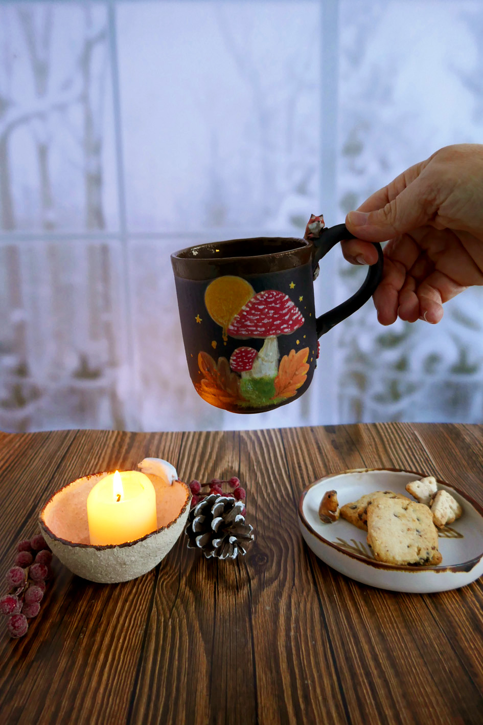 Tasse en Porcelaine noire "Renard aux amanites" - Pièce Unique – Image 5