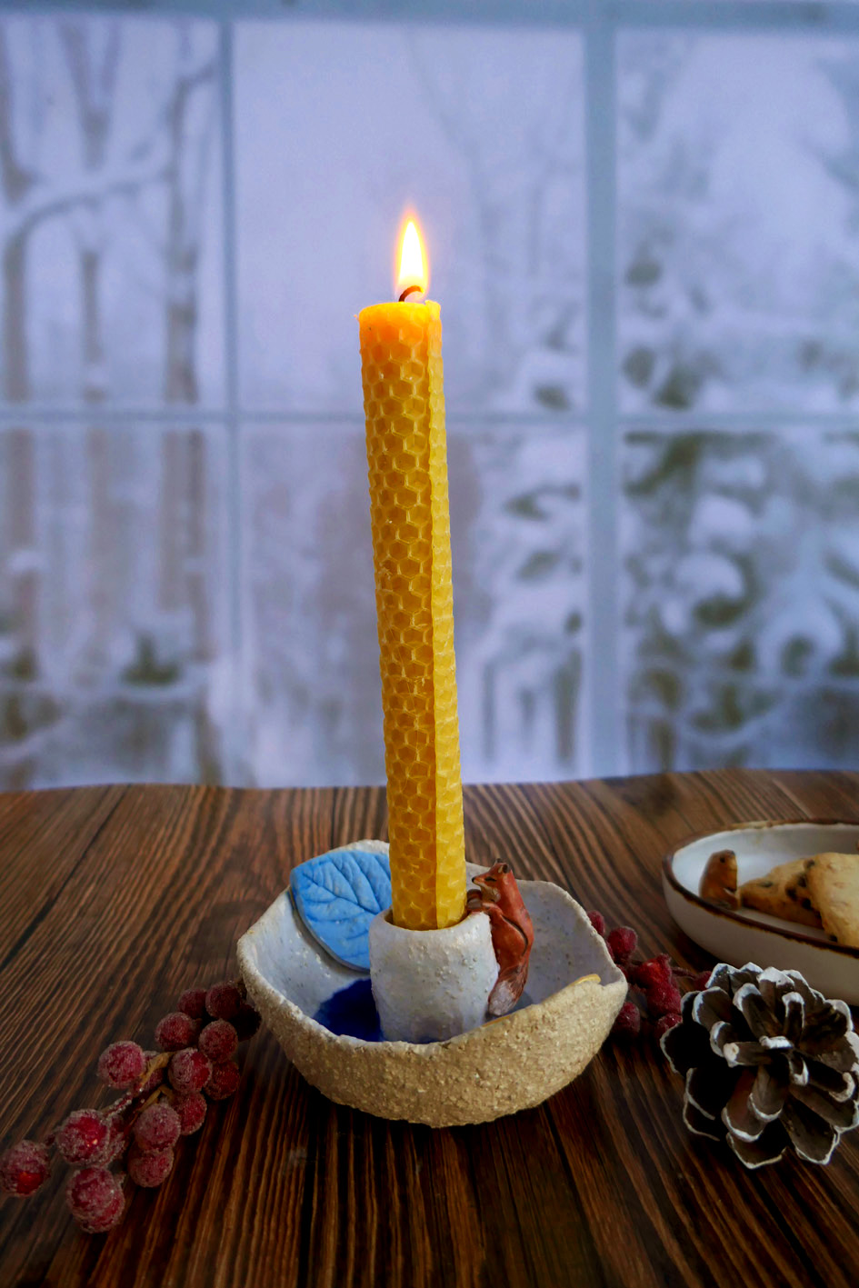 Bougeoir en grès "Renard & Feuilles" – Image 2