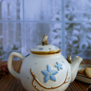 Théière Ronde en grès "Panthères des Neiges & Edelweiss"