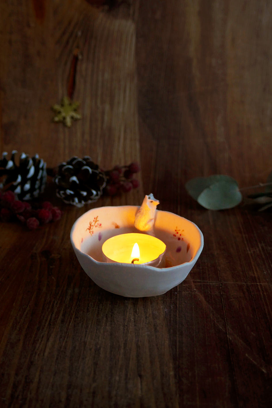 Bol décoratif en porcelaine pincée "Renard Blanc" – Image 5