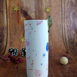 Vase long en porcelaine "Panthère des Neiges"