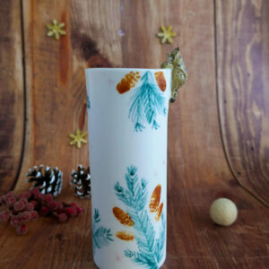 Vase long en porcelaine "Lynx aux sapins"