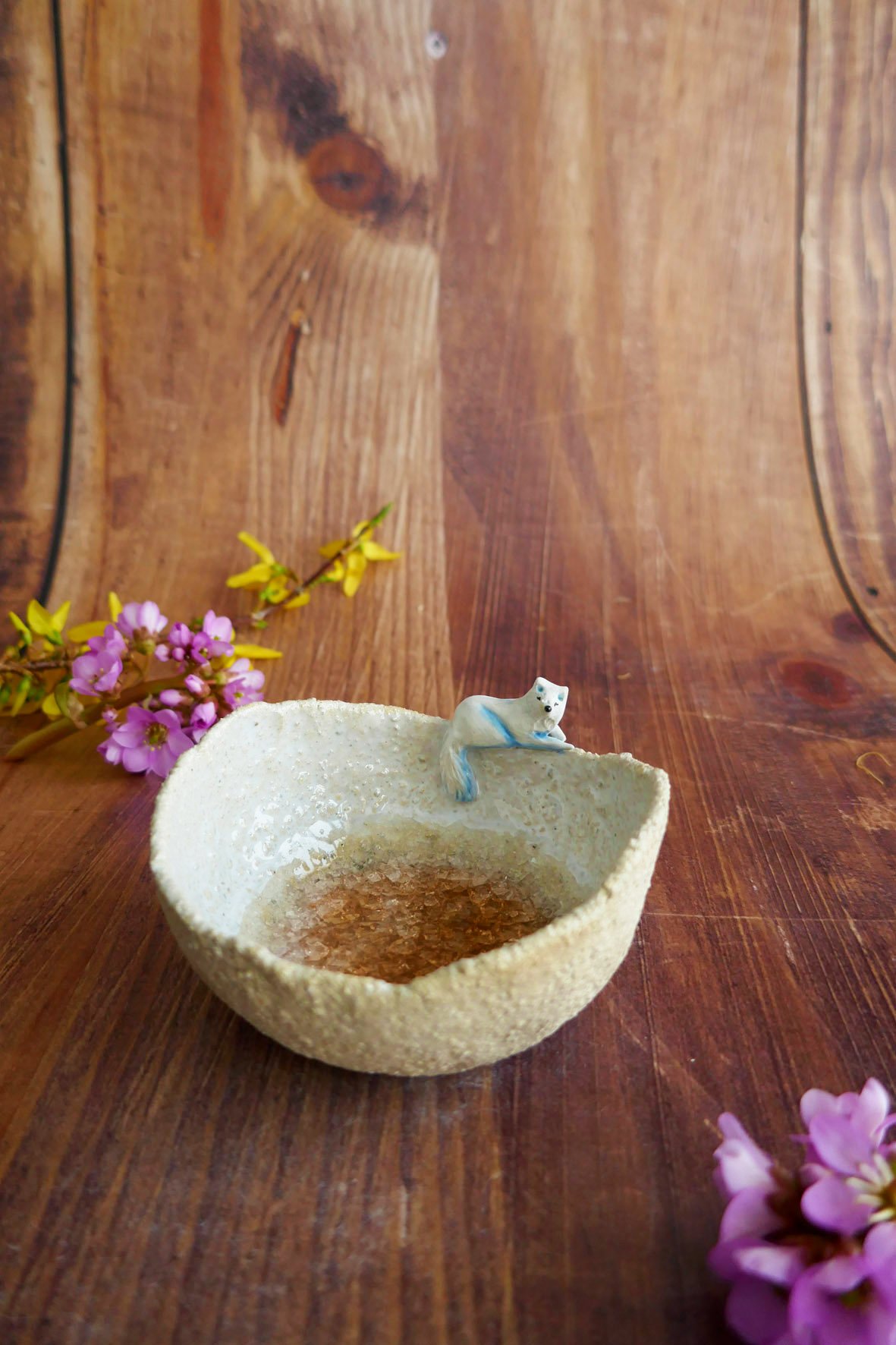 Bol décoratif en grès Renard Polaire