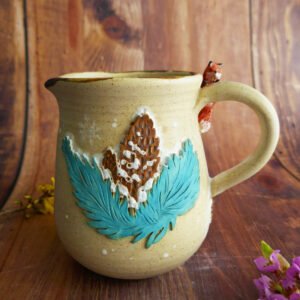 Carafe en grès Renard roux & Sapins enneigés