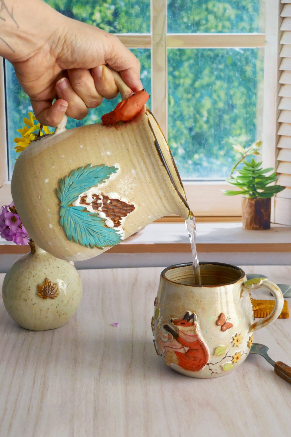 Carafe en grès Renard roux & Sapins enneigés – Image 5