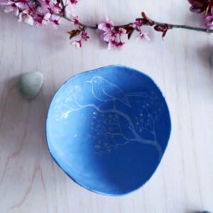 {Vide-Atelier} Bol décoratif en porcelaine bleue "Merle Bleu"