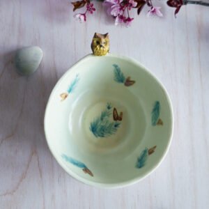 {Vide-Atelier} Bol décoratif en porcelaine "Hibou aux sapins"