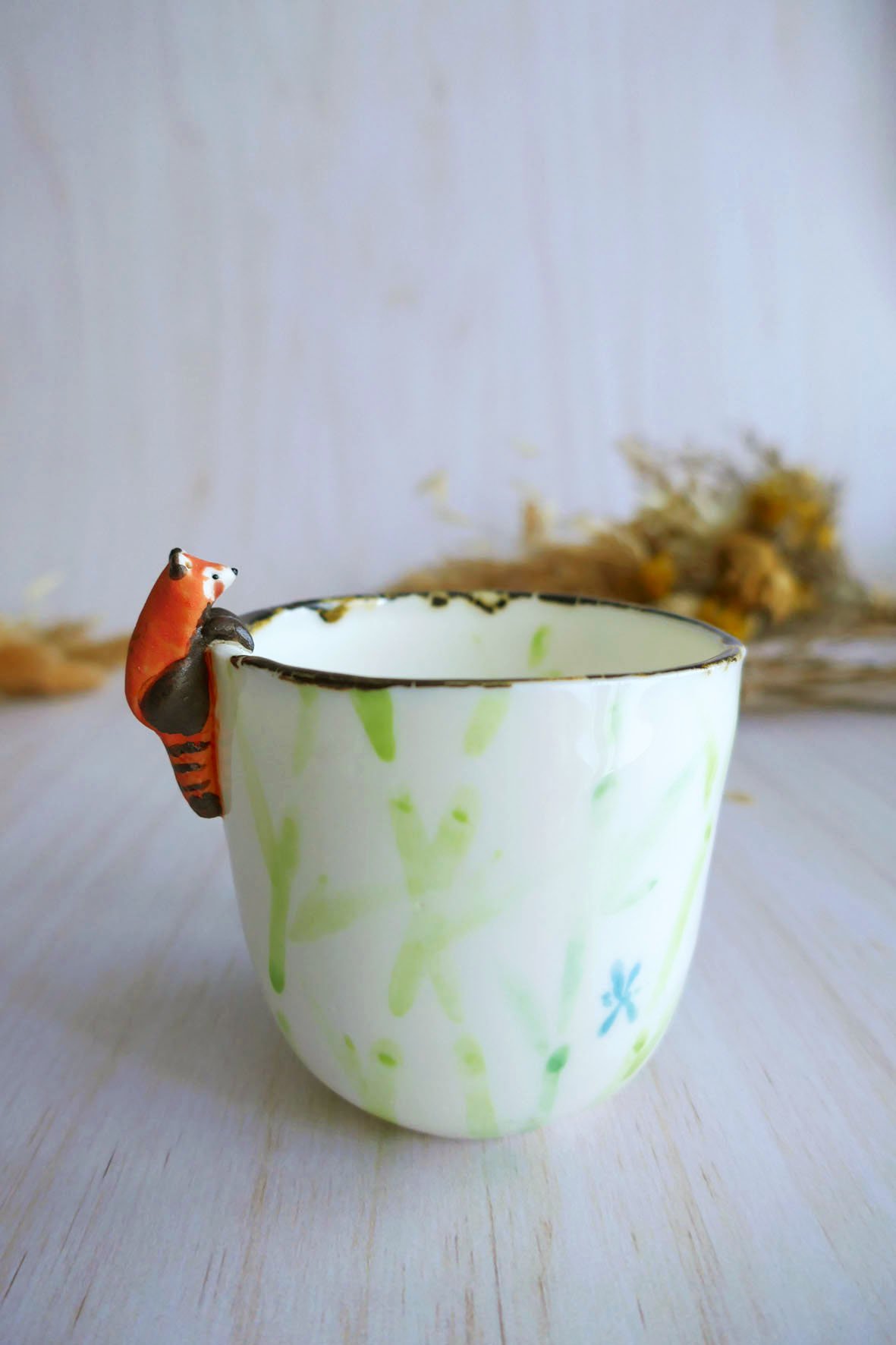 Tasse à Café en porcelaine "Panda roux & bambous"