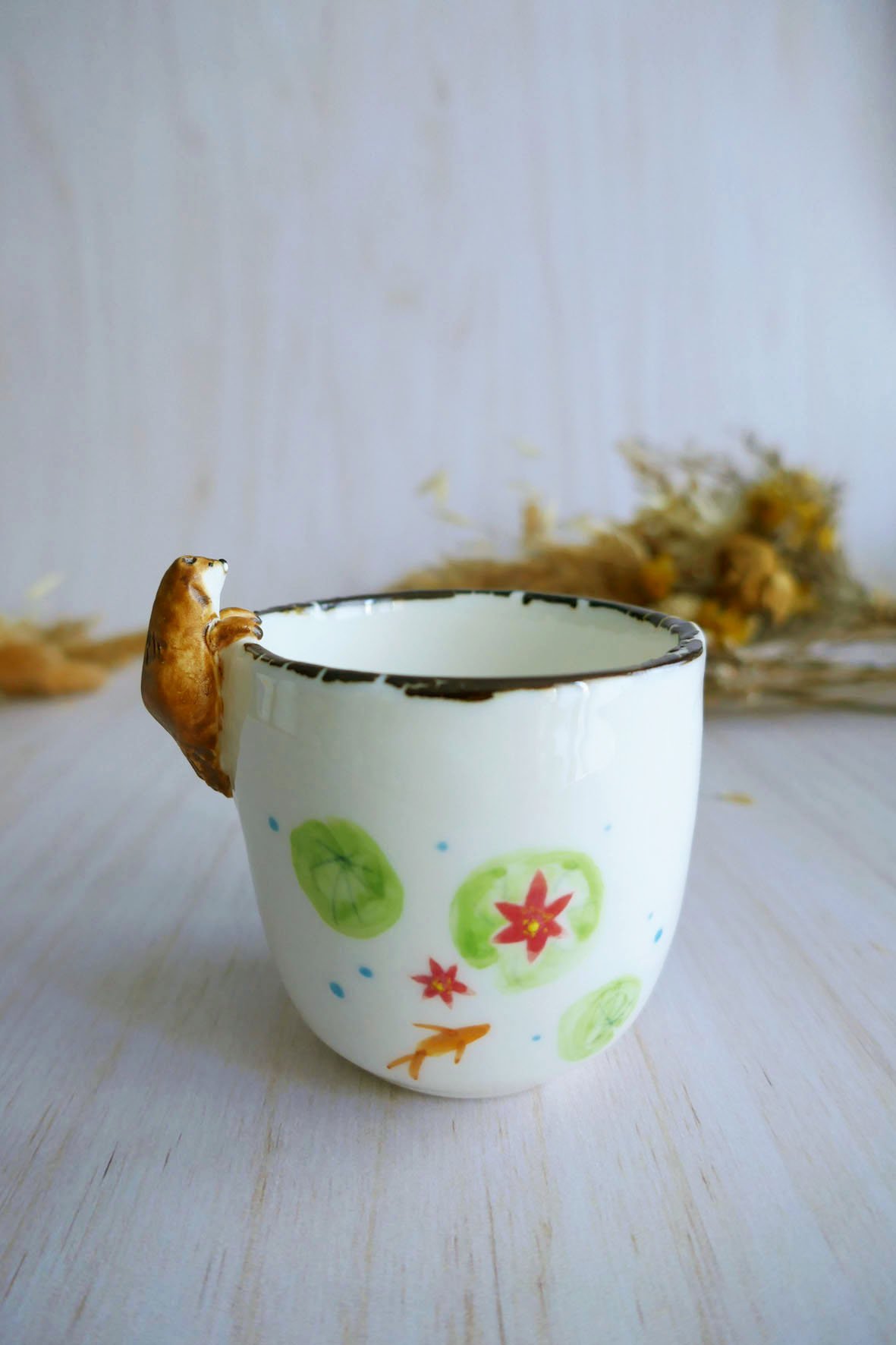 Tasse à Café en porcelaine "Loutre & Nenuphars"