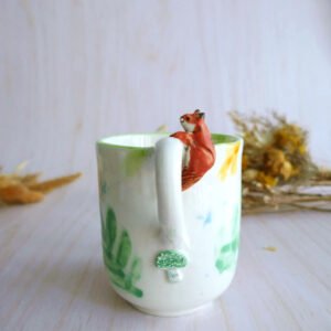 Mug à anse en porcelaine "Ecureuil & Feuilles"