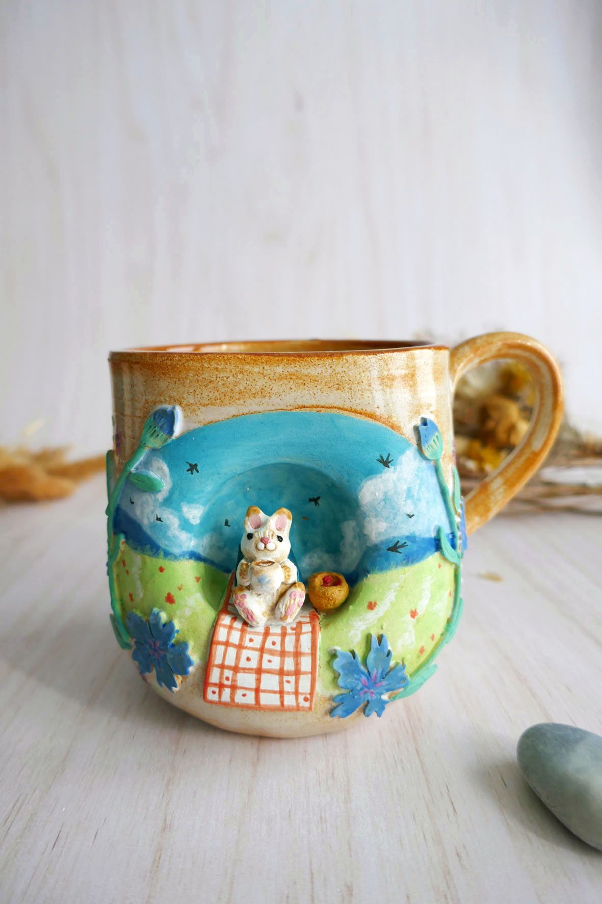 Grand Mug à anse grès "Le picnic de Basile"