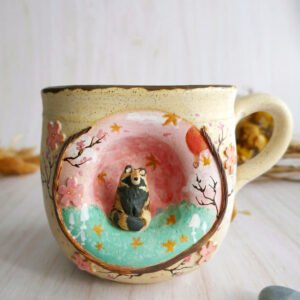 Grand Mug à anse grès "Tanuki Soleil Couchant"
