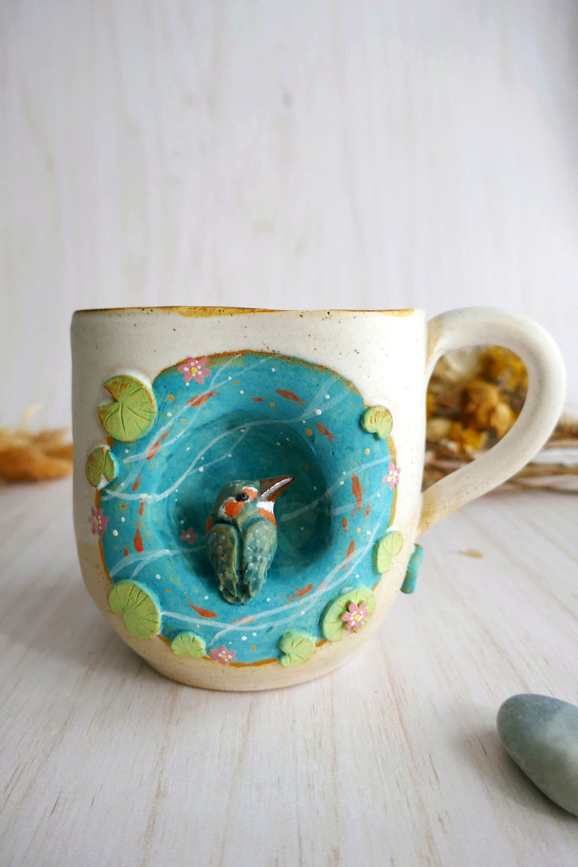 Grand Mug à anse grès "La ronde du Martin-Pêcheur"