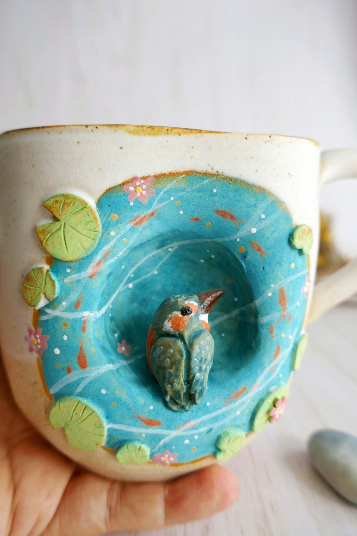 Grand Mug à anse grès "La ronde du Martin-Pêcheur" – Image 3