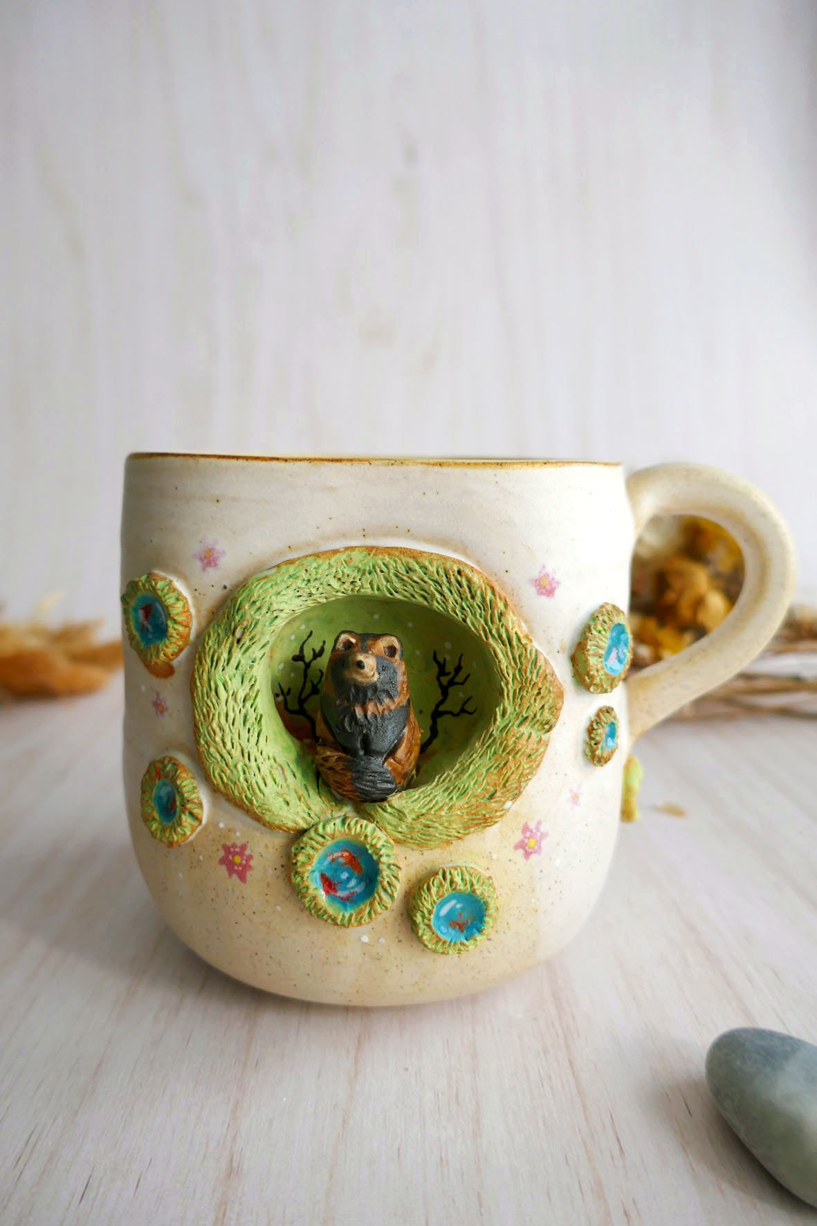Grand Mug à anse grès "The Tanuki Pond"