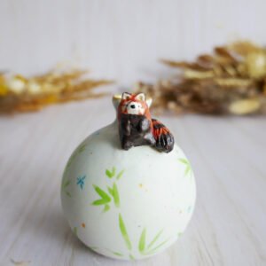 Vase Miniature porcelaine Panda roux aux bambous
