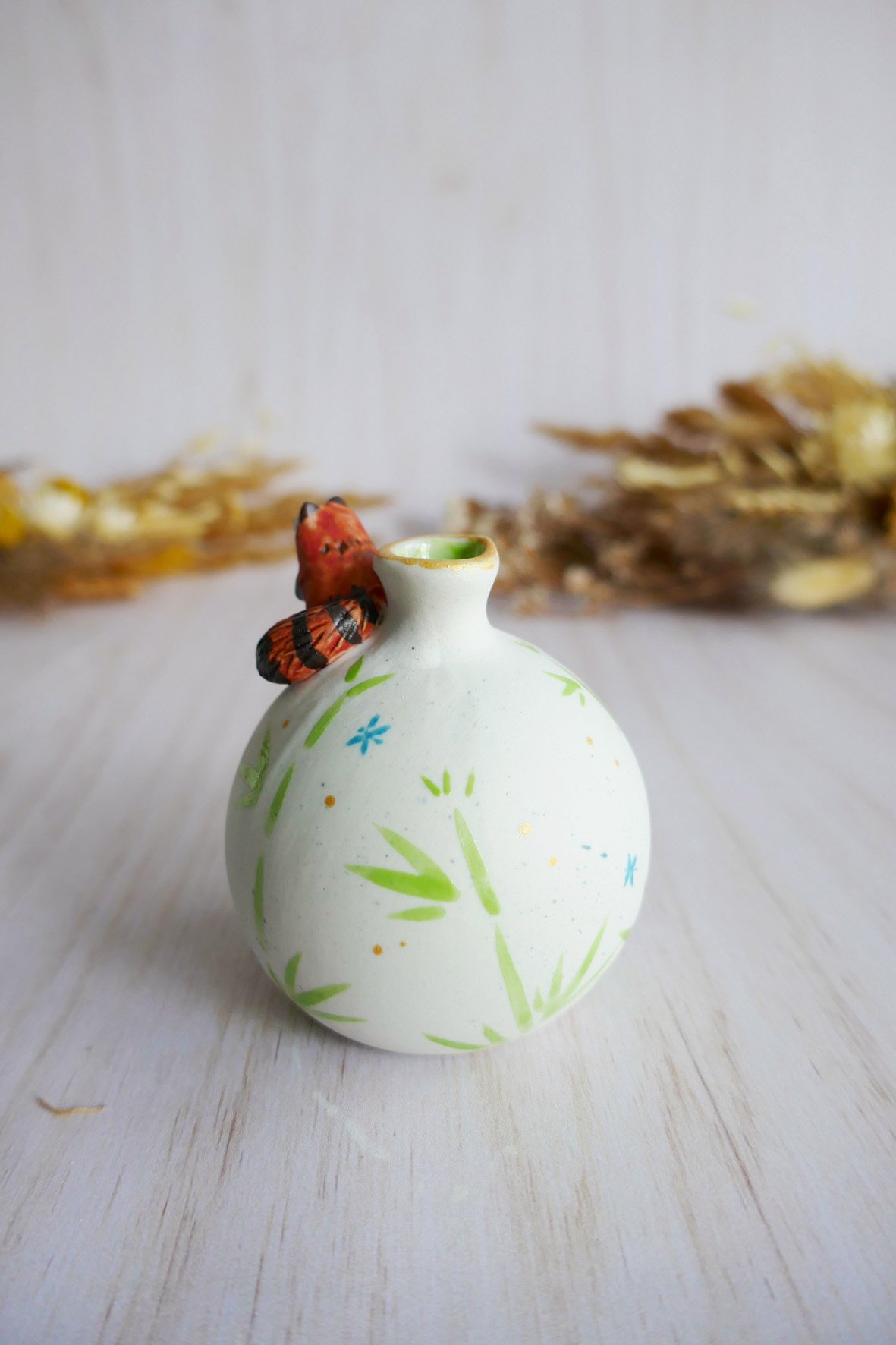 Vase Miniature porcelaine Panda roux aux bambous – Image 2