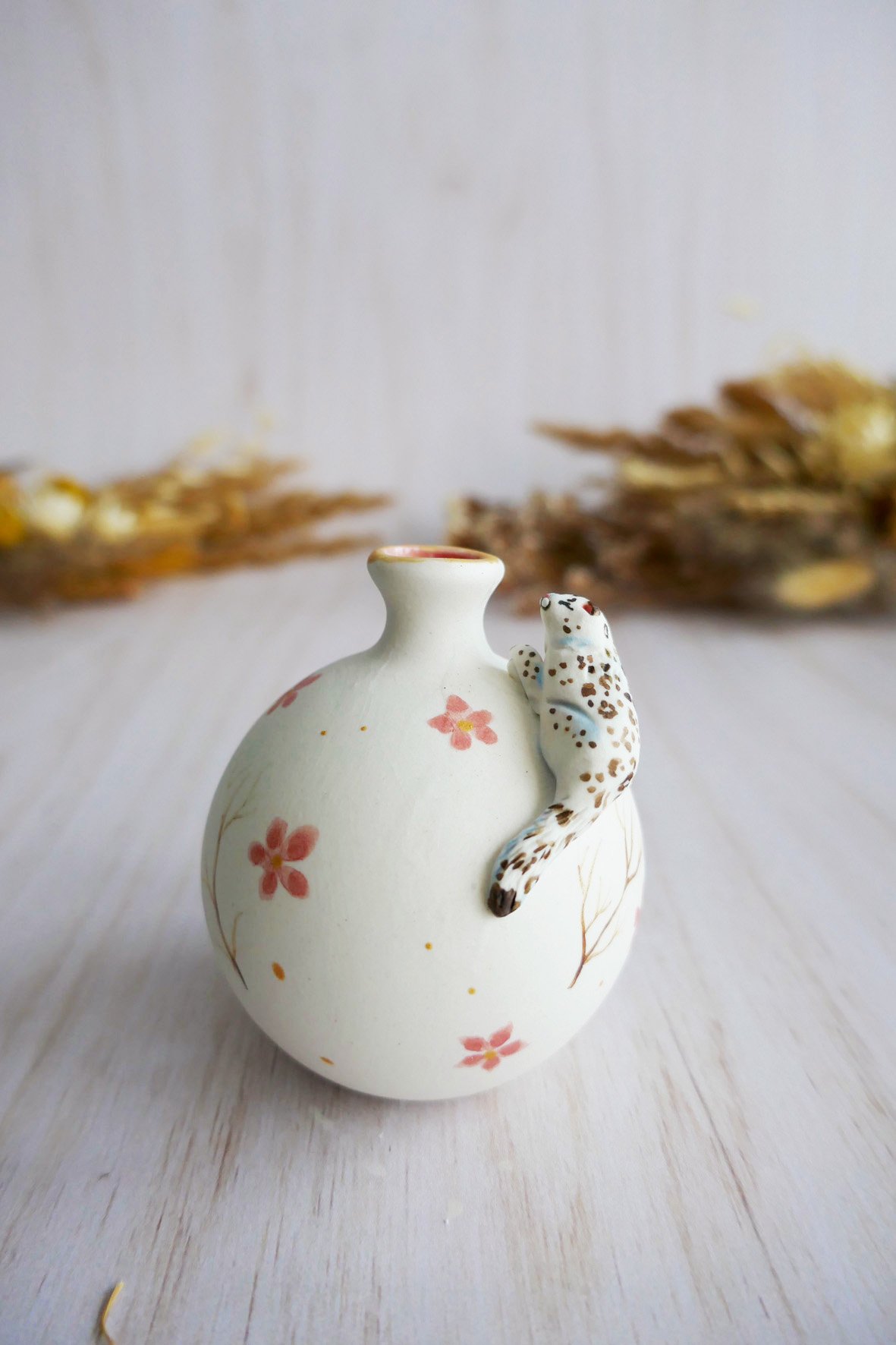 Vase Miniature porcelaine Panthère blanche