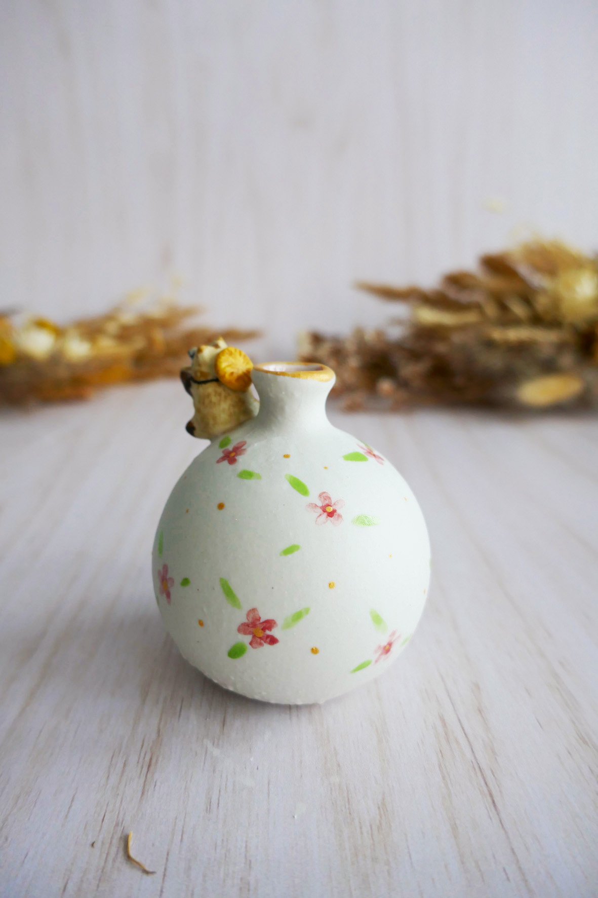Vase Miniature porcelaine Tanuki Matcha – Image 2