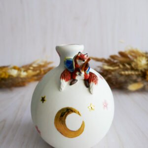 Vase Miniature porcelaine Kitsune au Shamisen