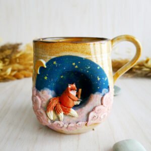 Grand Mug à anse grès "Kitsune au shamisen"