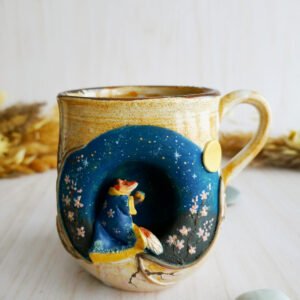 Grand Mug à anse grès "Kitsune à la pleine lune"