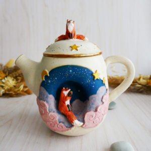 Théière en grès "Kitsune au clair de Lune"