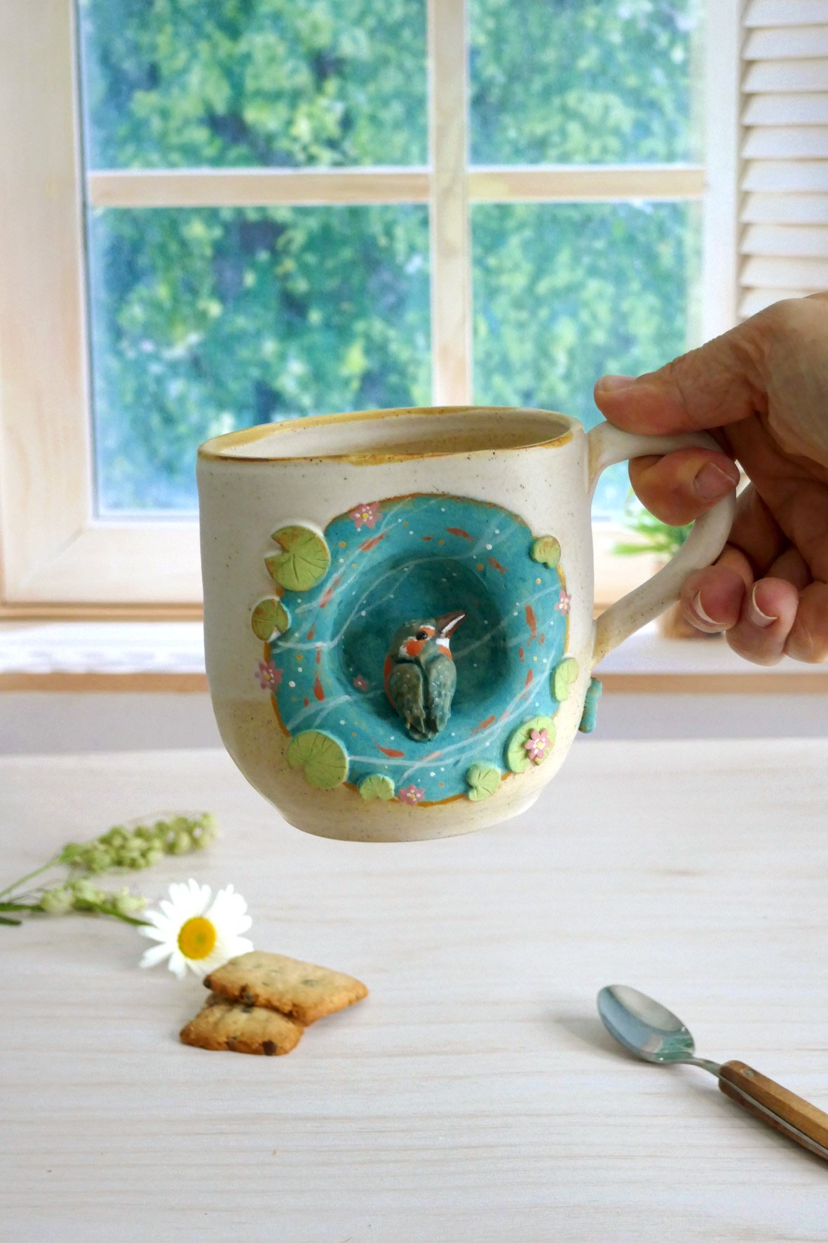 Grand Mug à anse grès "La ronde du Martin-Pêcheur" – Image 4