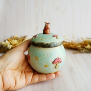 {Kintsugi} Boîte en grès Renard aux amanites